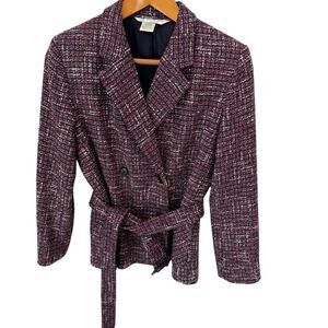 Vintage Autstin Reed Wool Tweed Belted Double Breasted Blazer Jacket Womens 8 P